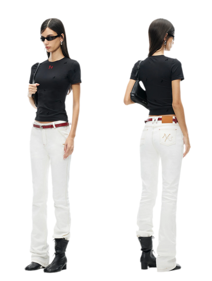 White Denim Jeans - Slim Fit Straight Leg