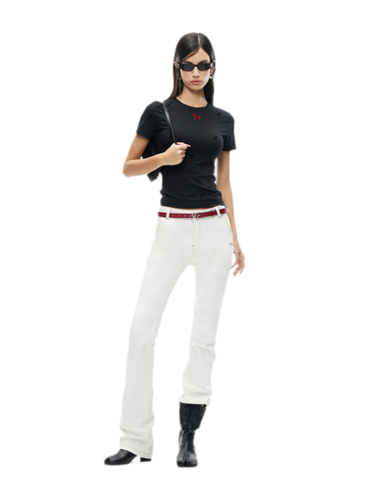 White Denim Jeans - Slim Fit Straight Leg