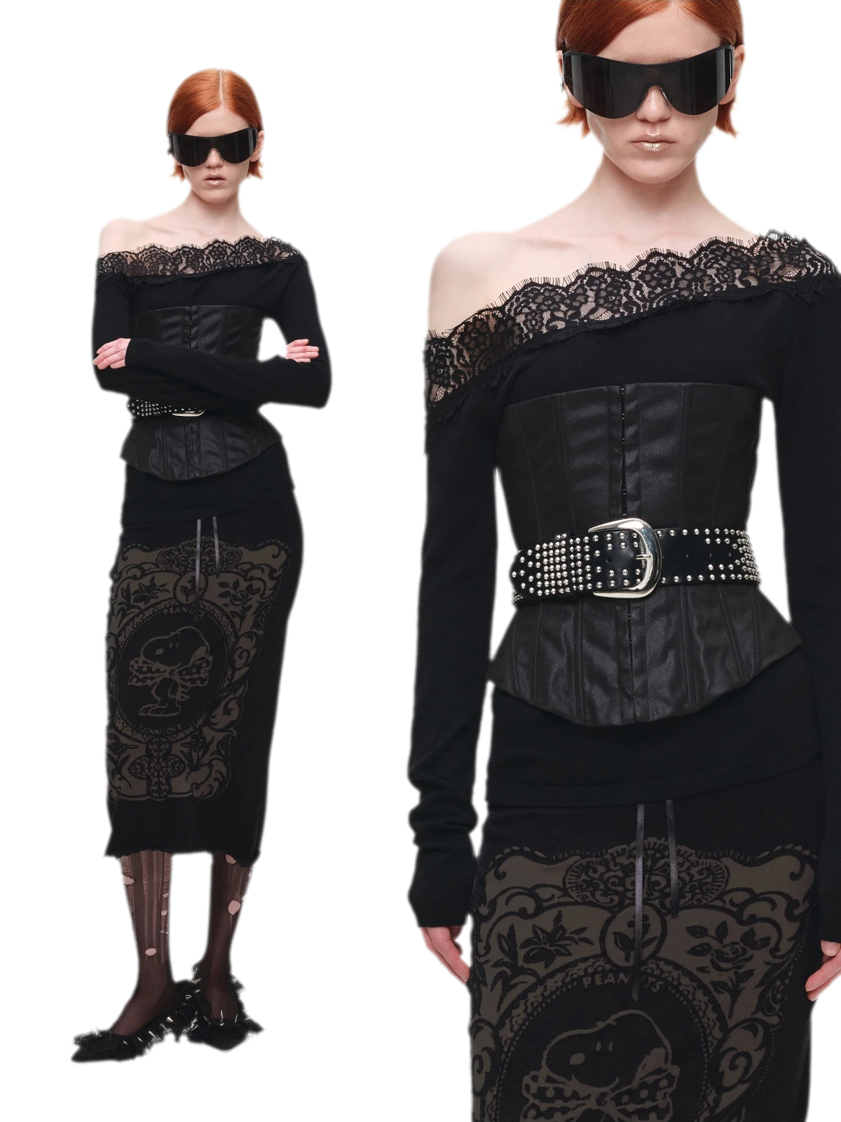 Burnout Graphic Midi Knit Skirt