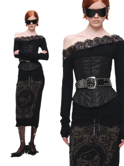 Burnout Graphic Midi Knit Skirt