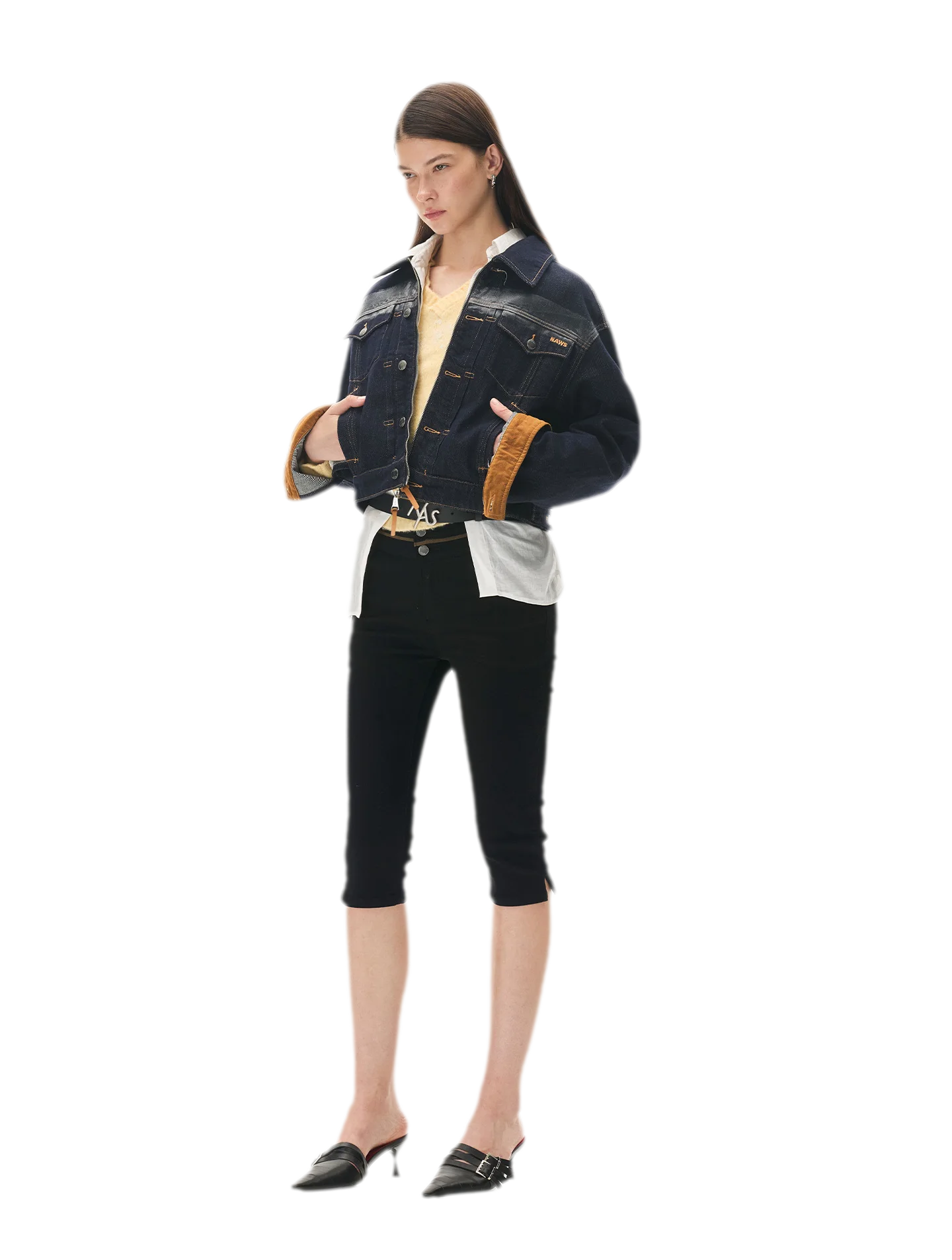Suede-Patch Coated Denim Jacket