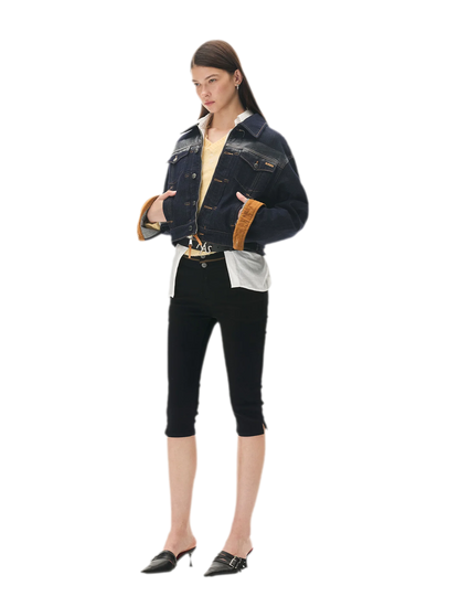 Suede-Patch Coated Denim Jacket