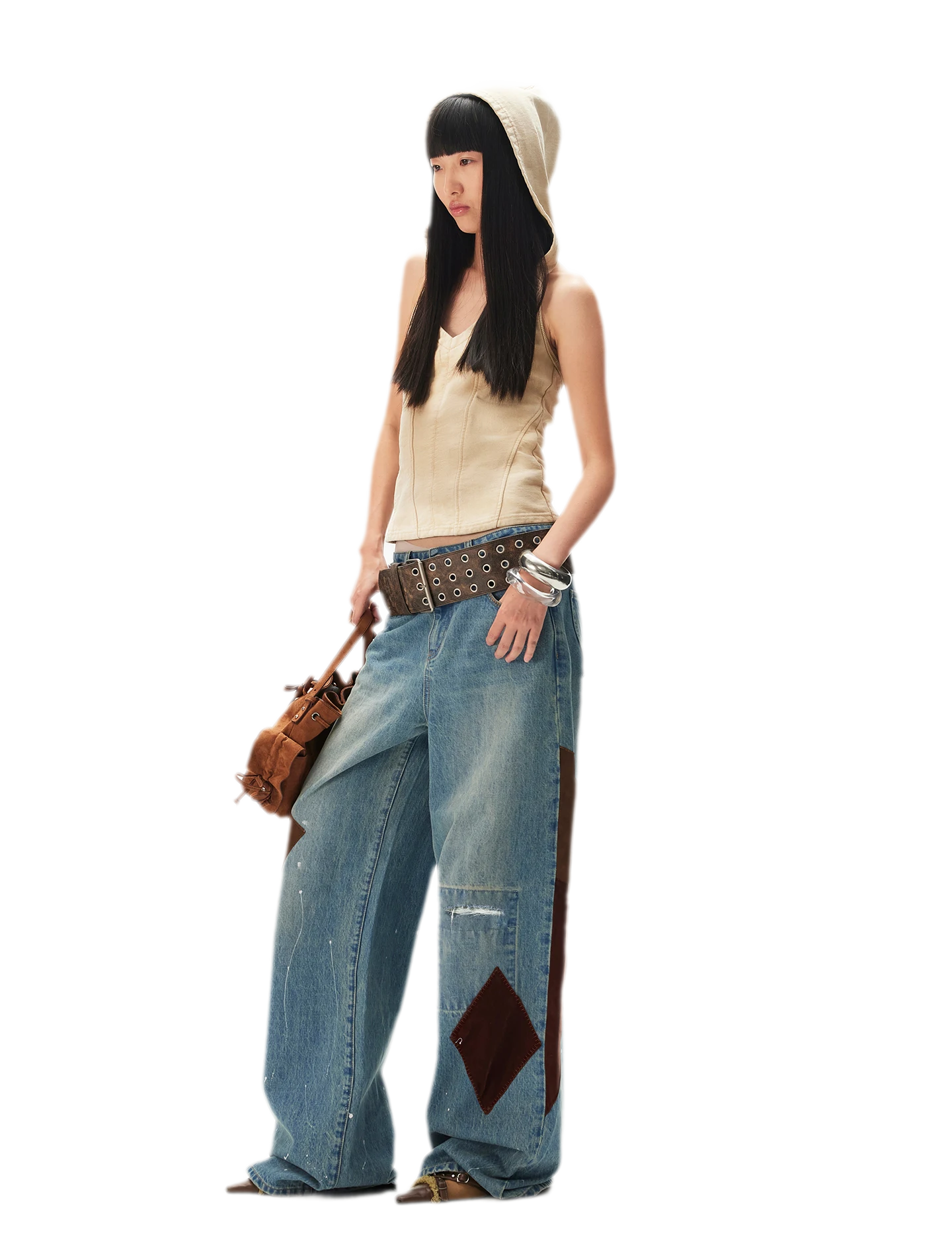 Washed Patchwork Jeans