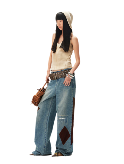 Washed Patchwork Jeans