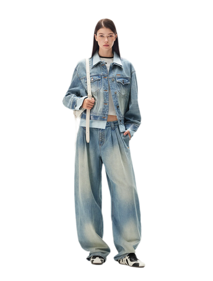 Washed Deconstructed Cropped Denim Jacket