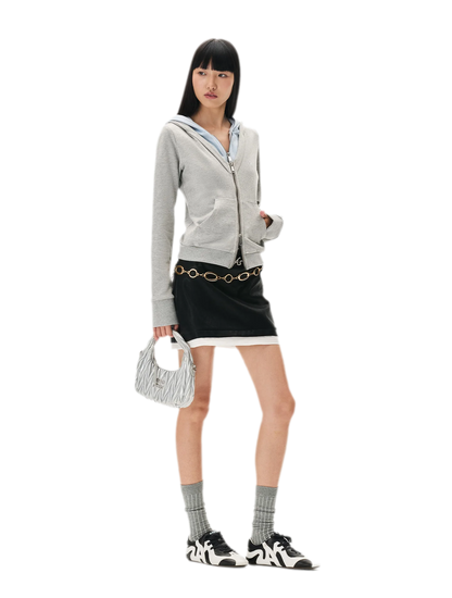 Paneled Faux-Two-Piece Hooded Sweatshirt