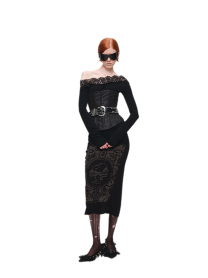 Burnout Graphic Midi Knit Skirt