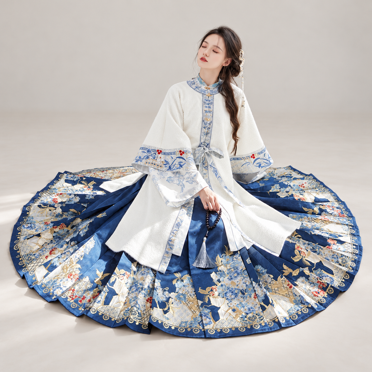 青花碎玉 Blue-and-White Jade Shards Ming-Style Stand-Collar