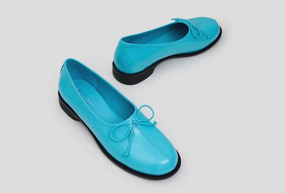 Oiled Leather Bow Ballet Flats