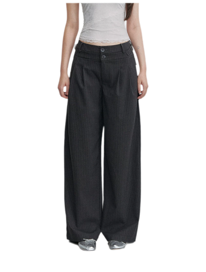 Pinstriped Pleated Wide-Leg Trousers