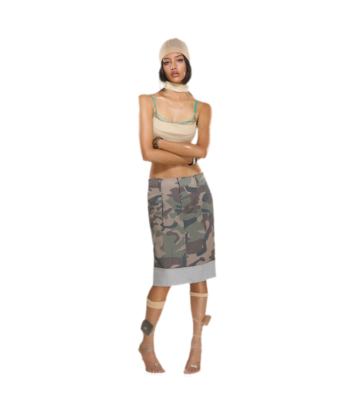 Washed Camouflage Pleated Skirt