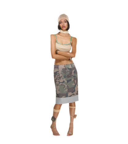 Washed Camouflage Pleated Skirt