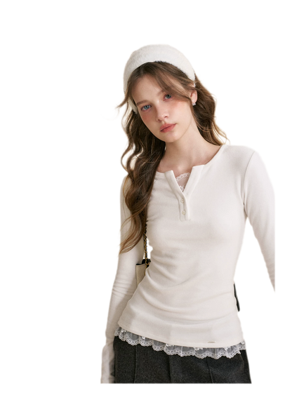 Romantic Lace Trim Fitted Tee