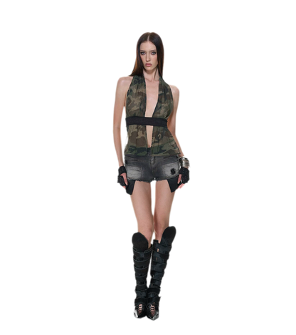 Mesh Halter Backless Top