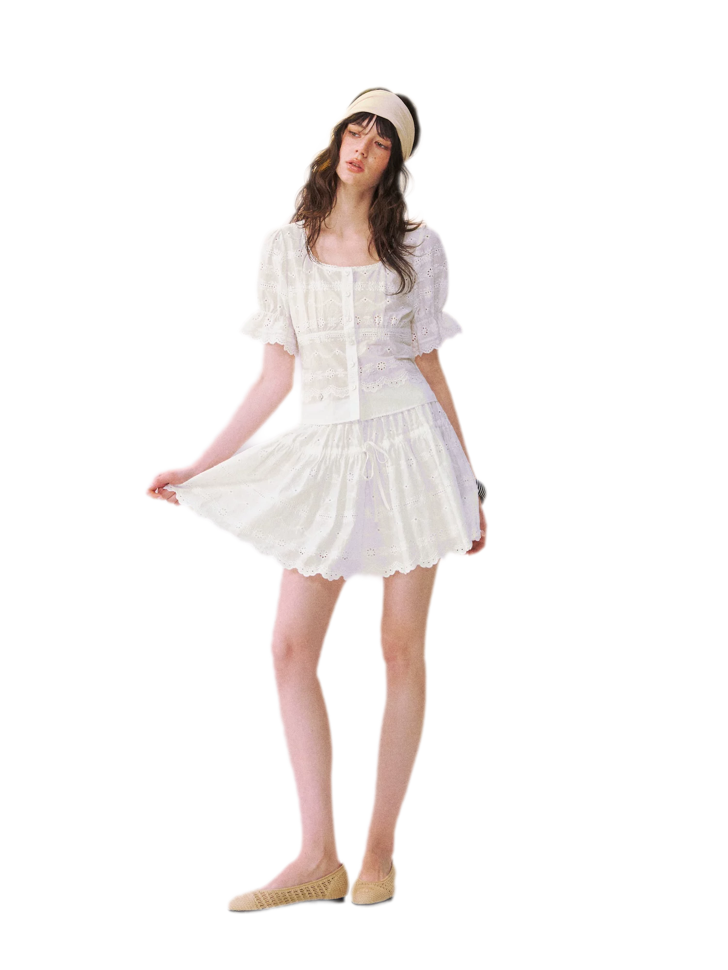 Eyelet Embroidered Top &amp; Skirt Set