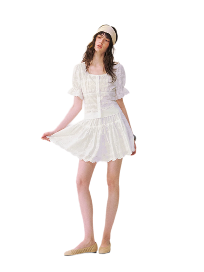 Eyelet Embroidered Top &amp; Skirt Set