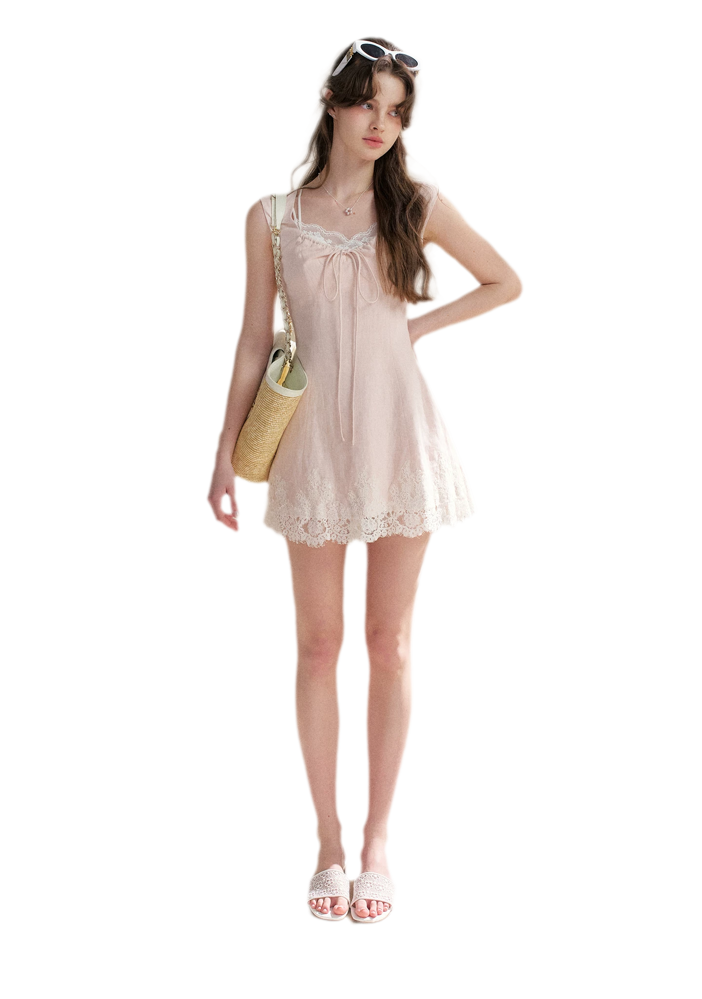 Lace Trim A-Line Short Dress