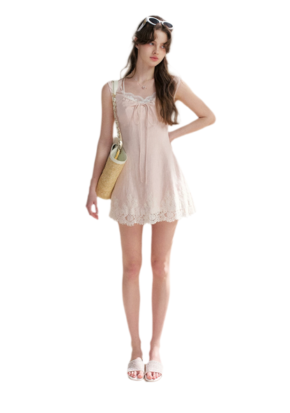 Lace Trim A-Line Short Dress