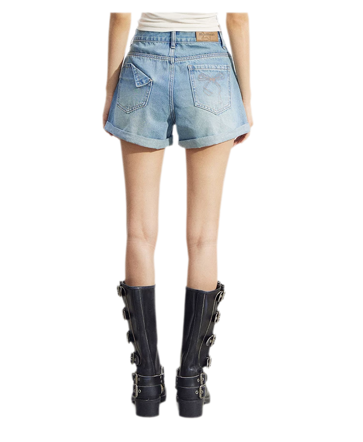 Embroidered Denim Shorts