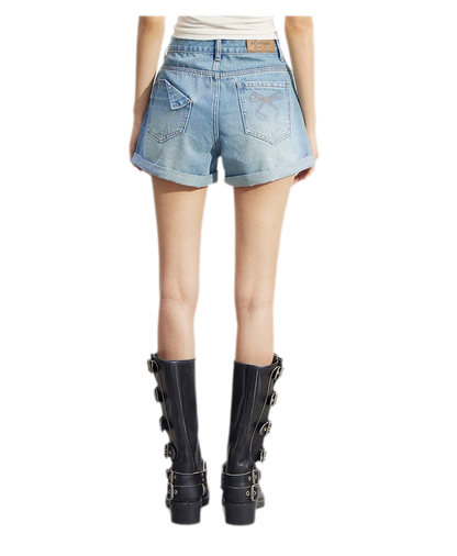 Embroidered Denim Shorts