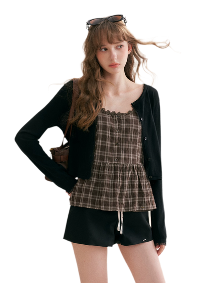 Textured Plaid Lace Top