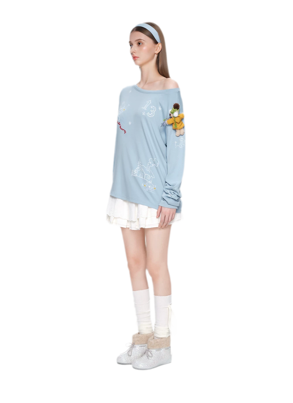 Graphic Off-Shoulder Long-Sleeve T-Shirt