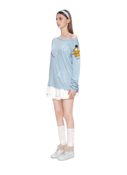 Graphic Off-Shoulder Long-Sleeve T-Shirt