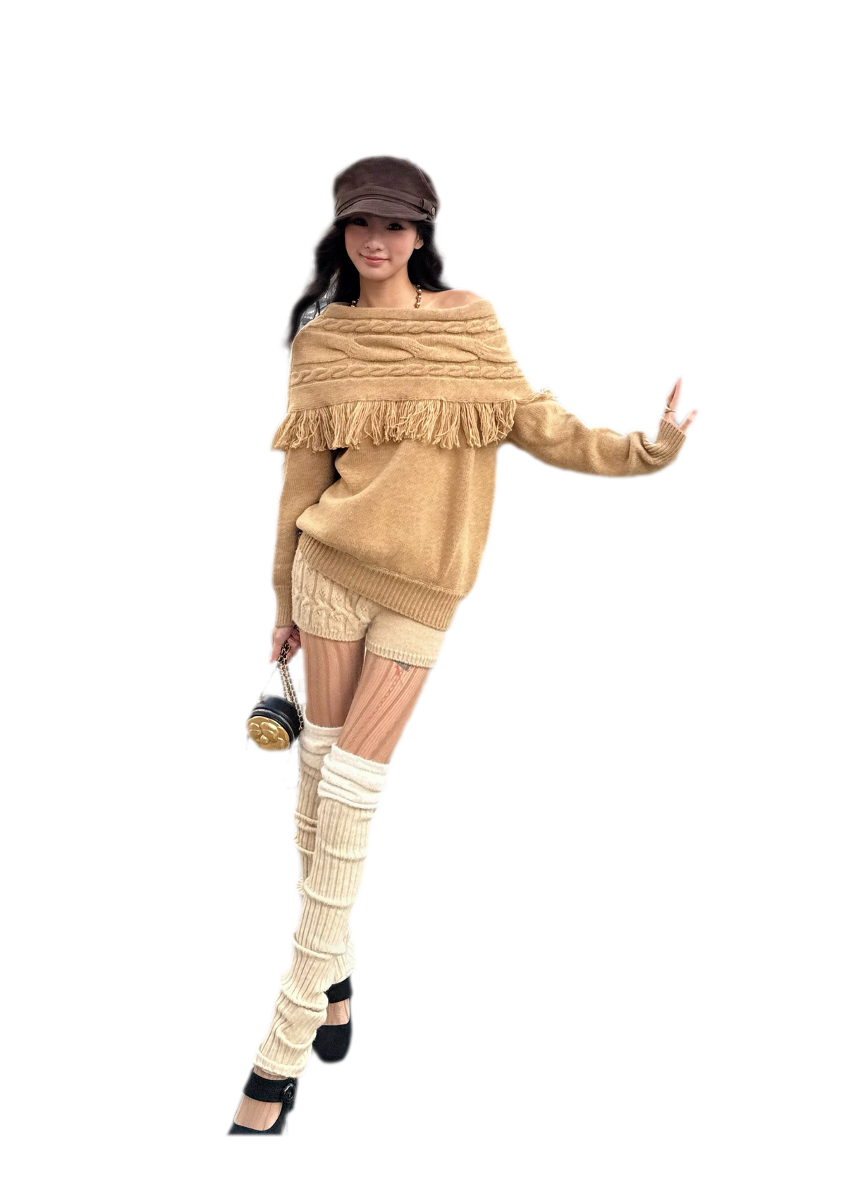 Cable Knit One-Shoulder Set