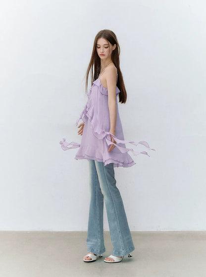 Lavender Purple Chiffon Ruffle Summer Dress