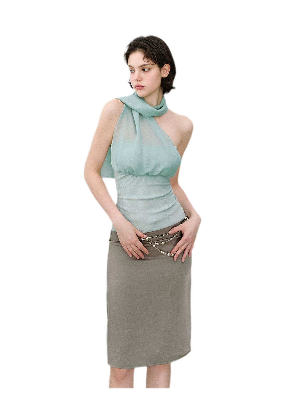 Mesh Scarf-style Tencel Knit Tube Top