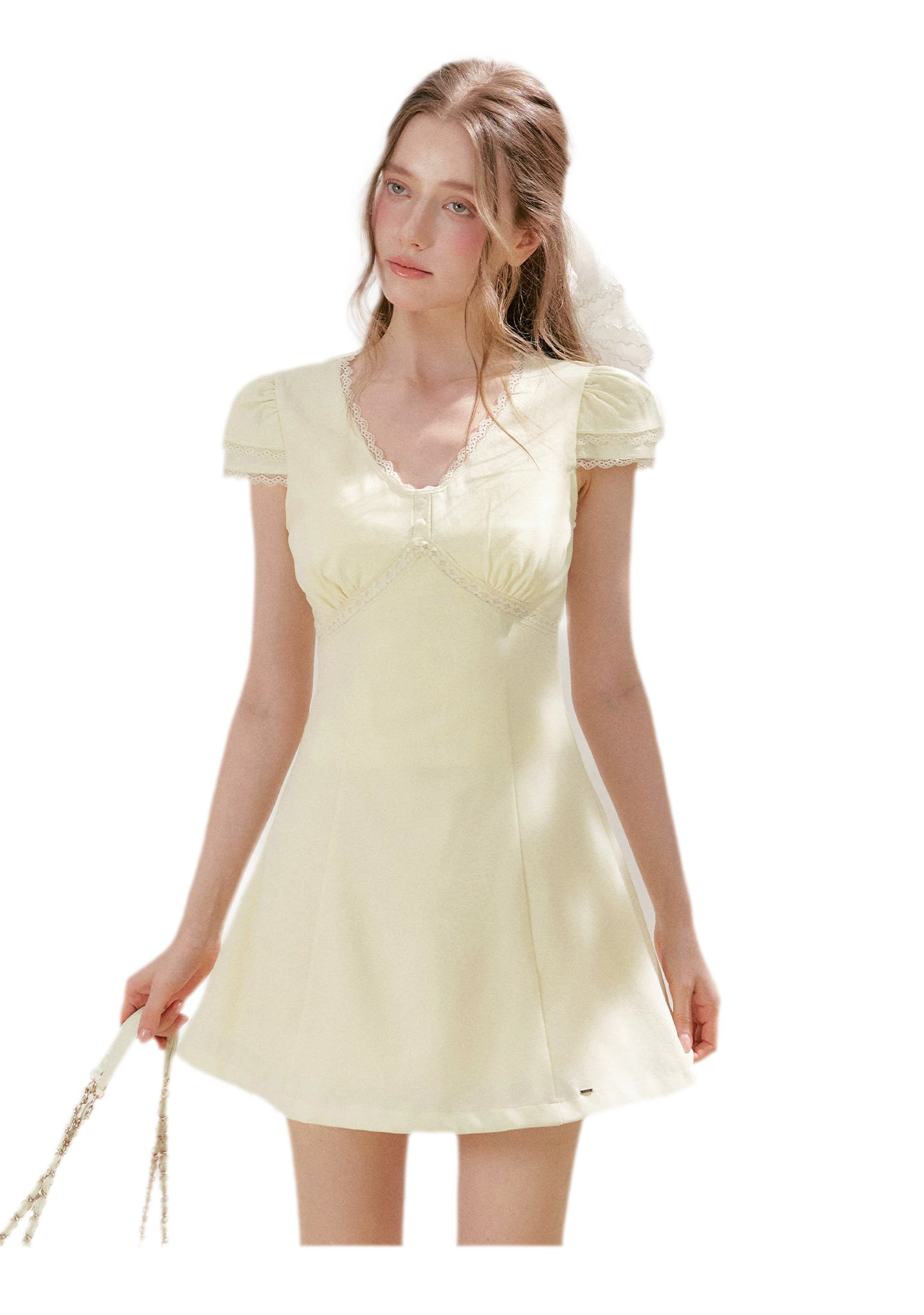 Lace V-Neck Short Sleeve A-Line Dress