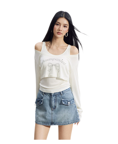 Bow Rhinestone T-Shirt Set