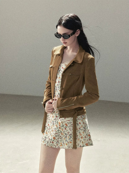 Soft Suede Cropped Utility Jacket