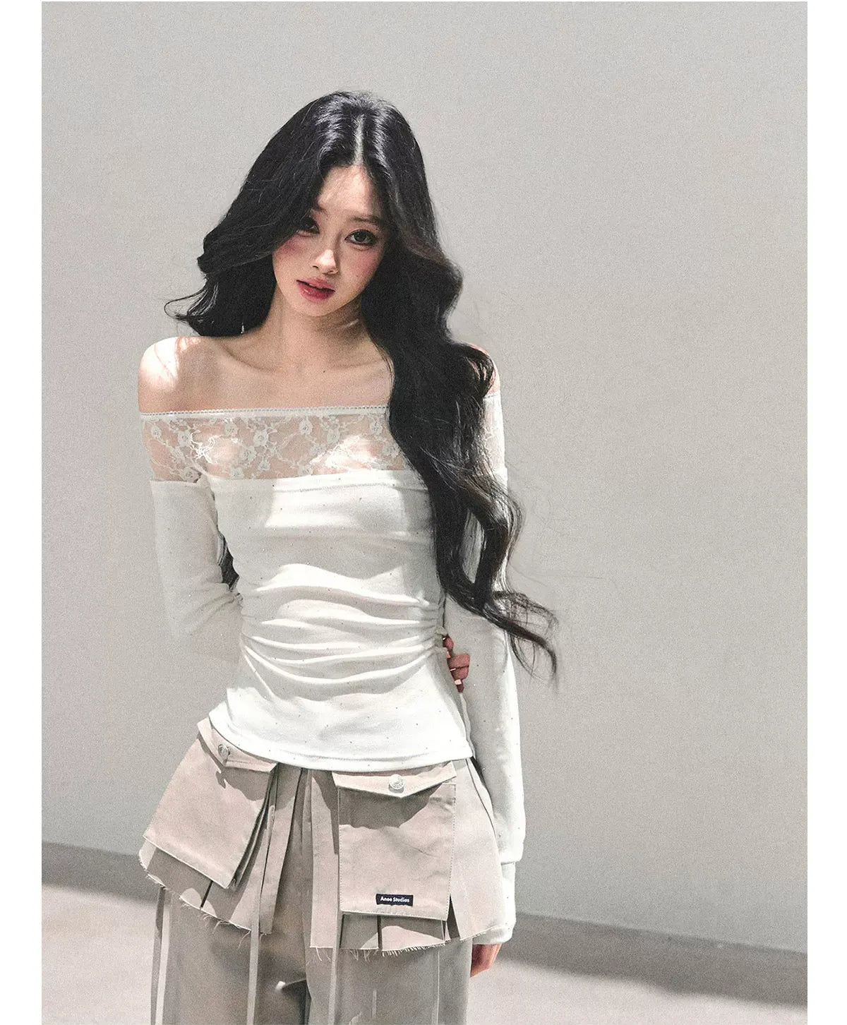 Off-Shoulder Lace Dot Tee