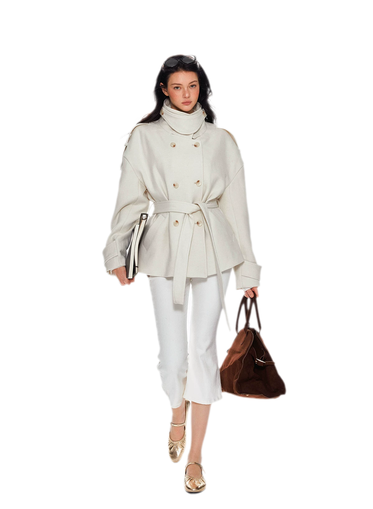 Wool Stand-Collar Belted Coat