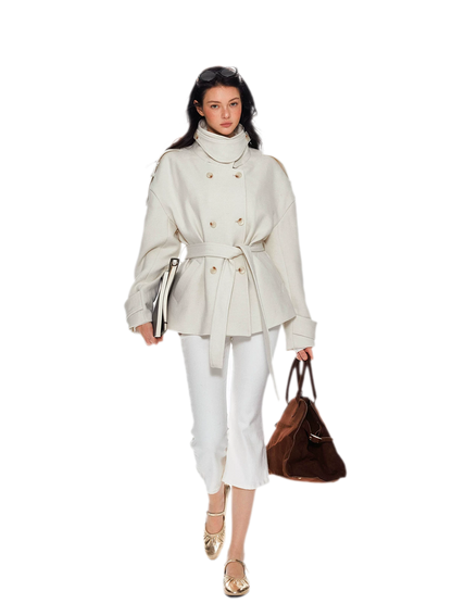 Wool Stand-Collar Belted Coat