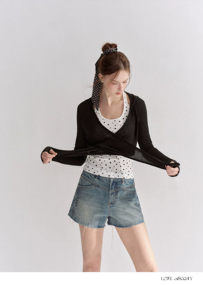 Vintage Washed Blue Rhinestone Denim Shorts