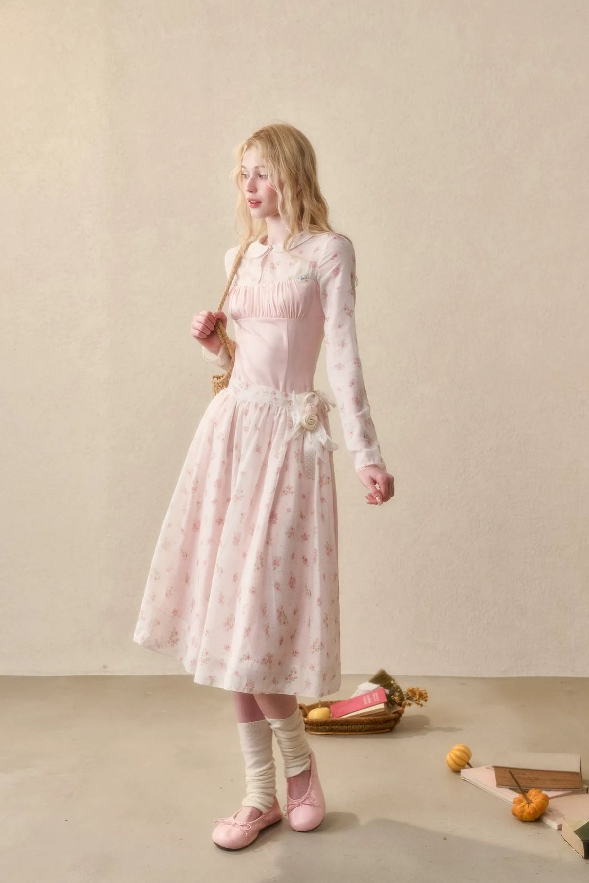 Floral Satin Peter Pan Dress