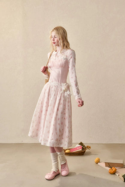 Floral Satin Peter Pan Dress