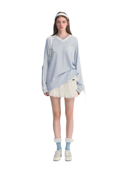 Colorblock Bow Embroidered Tee