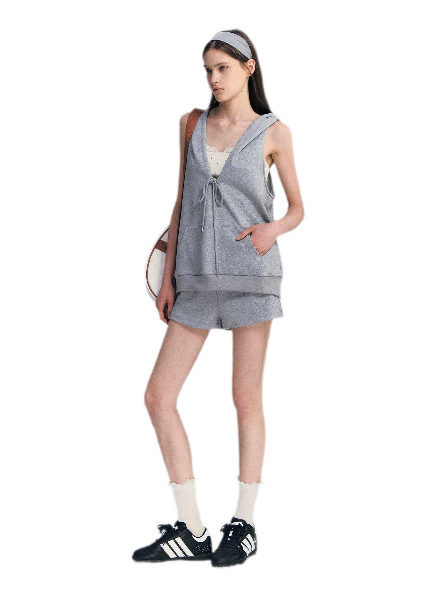 U-Neck Hoodie Vest Set