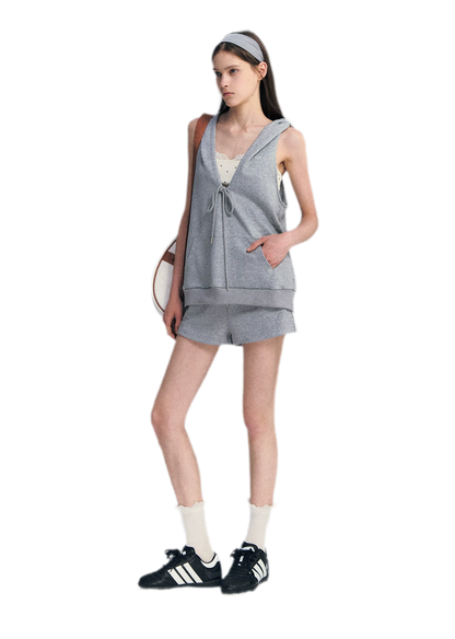 U-Neck Hoodie Vest Set