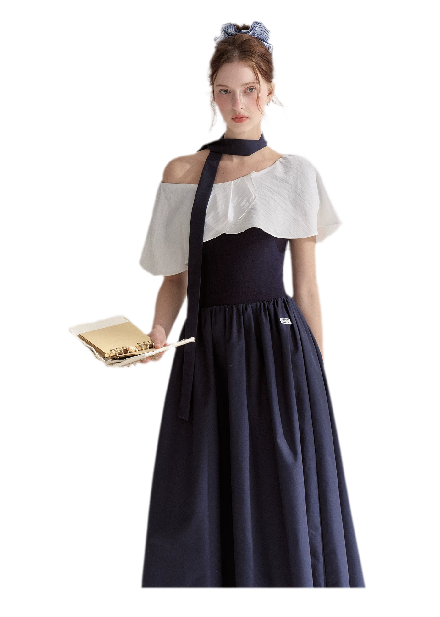 Cape Ribbon Ruffle Dress