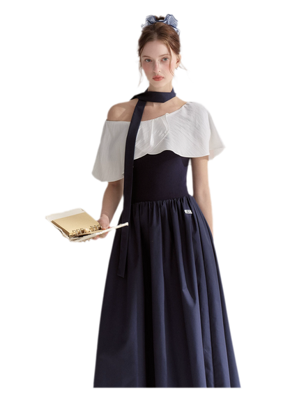 Cape Ribbon Ruffle Dress