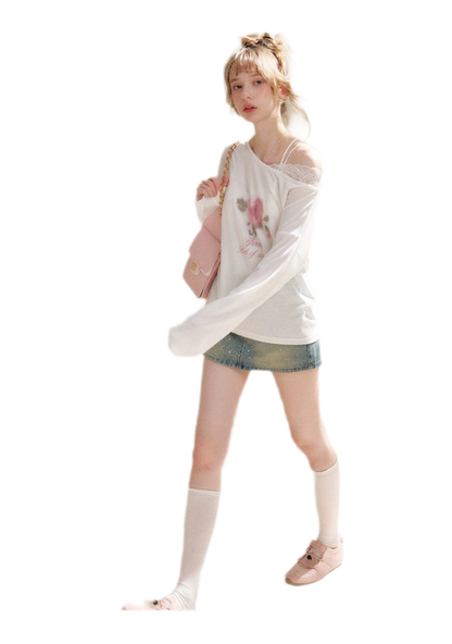 Rhinestone A-Line Denim Skirt