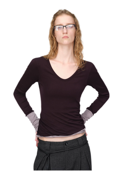 Woll-T-Shirt mit verdrehtem Color-Blocking