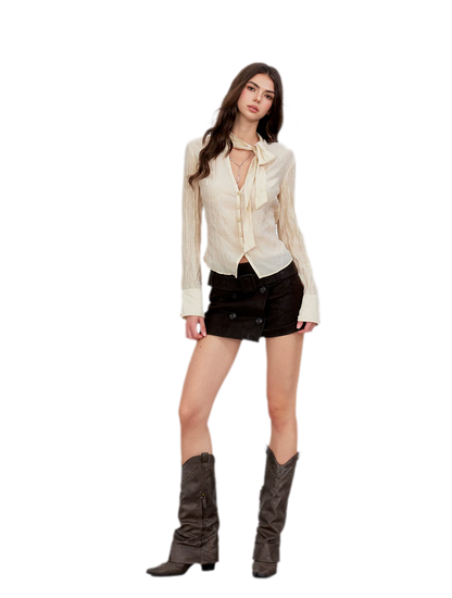 Crinkled Tie Waist Shirt