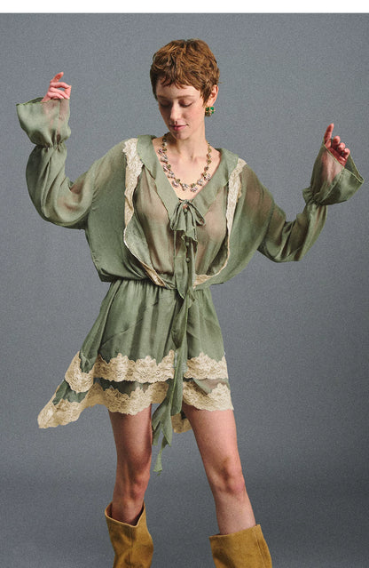 Vintage Moss Green Lace Dress