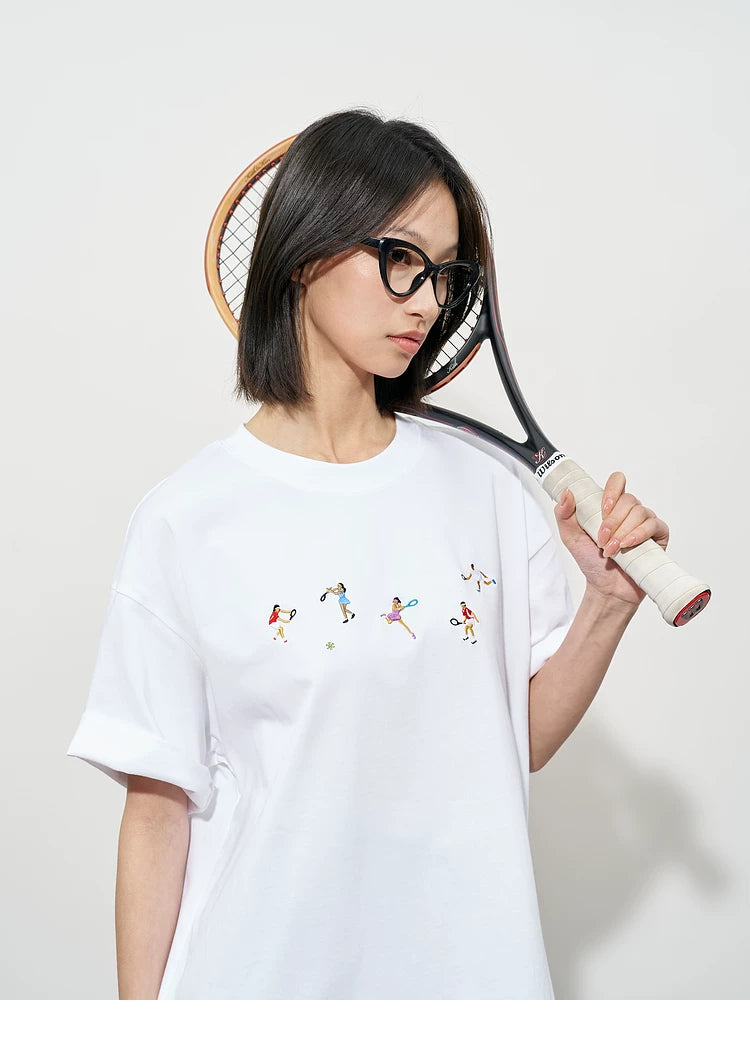 Hand Drawn Tennis Embroidery Tee