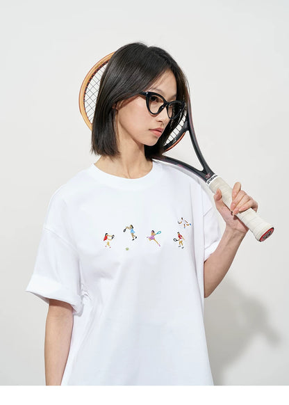 Hand Drawn Tennis Embroidery Tee